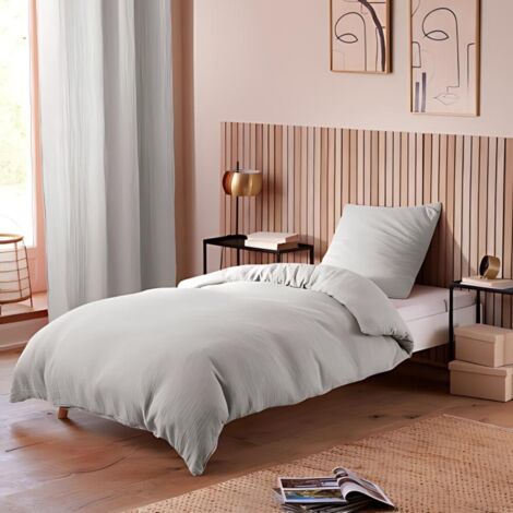 Parure de Lit en Gaze de Coton - pour Lit Une Place - Parure de Couette 140x200cm - 200 x 140 cm - gris claire