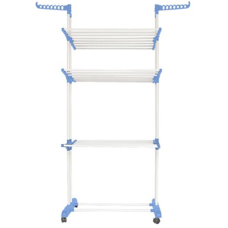 Étendoir à Linge sur Pied, 3 Niveaux, 170x64x126cm, Bleu/Blanc (1/3)