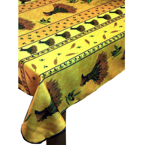 Nappe Provençale Rectangle Anti-Tâches, Bouquet de Blé Jaune - 300 x 150 cm - jaune