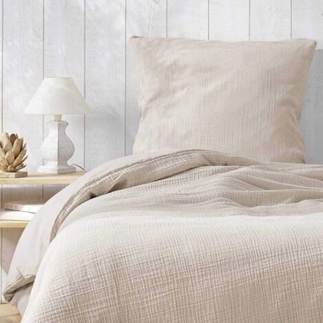 Parure de lit en gaze de coton 140x200 cm – Housse réversible et 2 taies 65x65 cm – Tissu léger et doux – Lavable 40°C