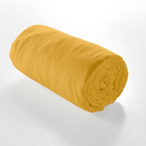 Drap Housse Gaze de coton - Bonnet 30 Cm - Plusieurs Tailles - Plusieurs Coloris - 190x140cm - jaune