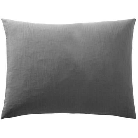 Lot de 2 Taies d'oreiller en Gaze de Coton - Douces, Respirantes, Certifiées Oeko-Tex - 50x70 cm - anthracite