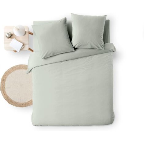 Parure de Lit 3 Pièces - 100% Coton Fils Teints - Meline - Vert - 260 x 240 cm (1/5)
