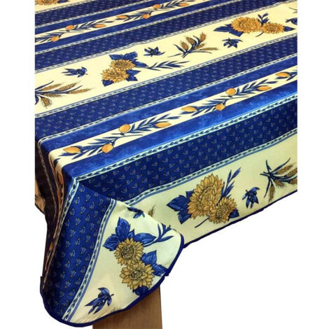 Nappe Provençale Rectangle Anti-tâche Tournesol Abeille Bleu - 300 x 150 cm