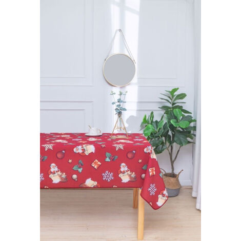 Promo Linge Nappe de Noël Ronde ou Rectangle - Tissu Antitache/Imperméable – Tradition – - rouge - 240x150cm (1/2)