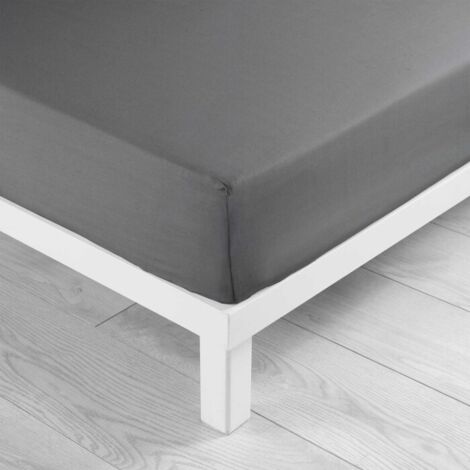 Drap housse 1 personne 90 x 190 cm uni 57 fils lina Anthracite
