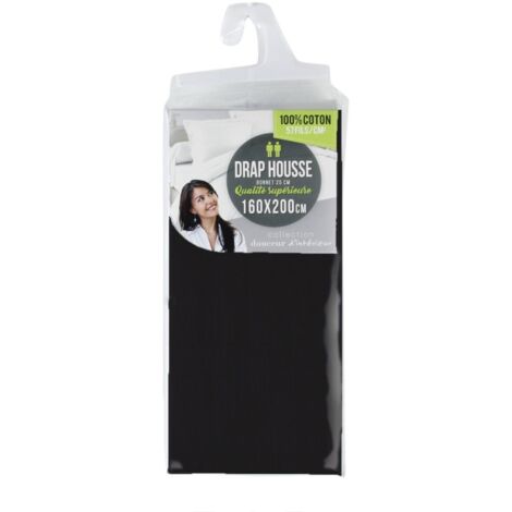 Drap Housse 100 % Coton Lina - 190x90cm - Noir (1/5)