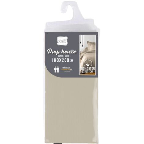 Drap Housse 100 % Coton Lina - 190x90cm - Lin (1/5)