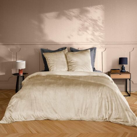 Housse de couette - 220x240 cm + taies - Velours sable - Marron