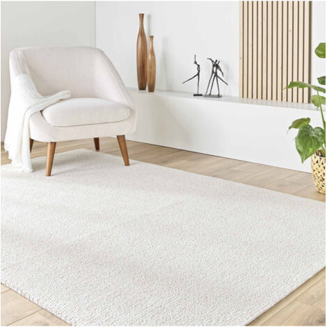 Douceur D'Intérieur – Tapis shaggy rectangulaire 170 x 120 cm en bouclette – 100% polyester beige – Lavable en machine – Certifié Oeko-TEX