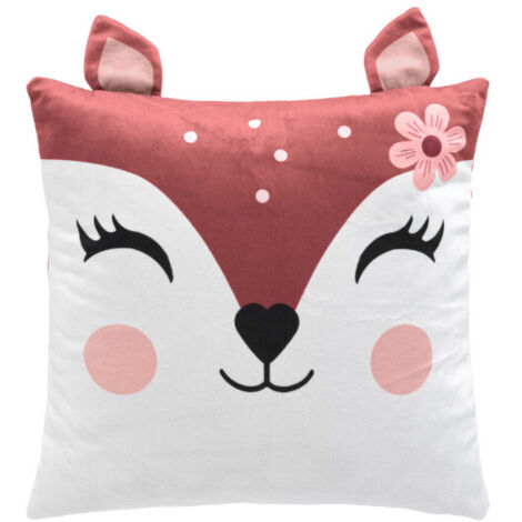 Coussin Déhoussable Compressé 40 x 40 cm – Velours Imprimé "Bichette" pour Enfant - 40x40cm - Rose (1/3)