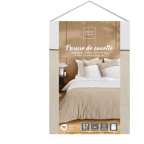 Parure Gabrielle - Housse de Couette avec Fermeture Pression Discrète + 2 Taies d’Oreiller - 100% Coton - Oeko-Tex - 260x240cm