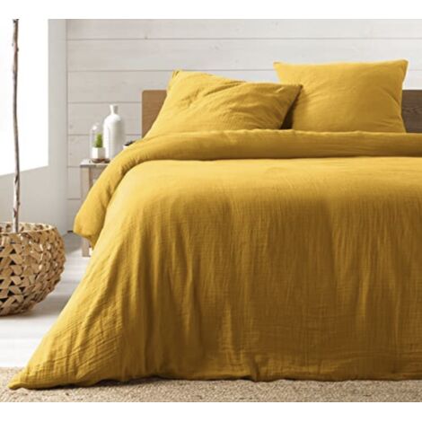 Parure de Lit en Gaze de Coton 240 x 220 cm - jaune