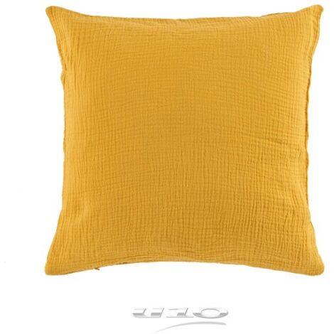 Lot de 2 Coussins en Gaze de coton Jaune 40 x 40 cm. (1/4)