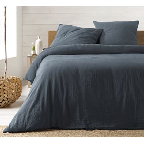 Parure de Lit en Gaze de Coton 240 x 220 cm - bleu