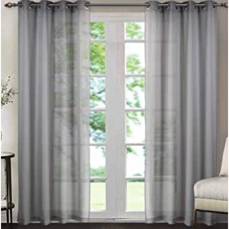 Lot de 2 Rideaux à Oeillets – Panneau « effet lin » - 140 x 260cm - gris claire (1/4)
