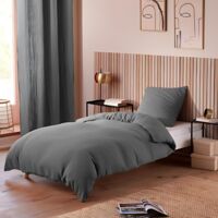 Parure de Lit en Gaze de Coton - pour Lit Une Place - Parure de Couette 140x200cm - 200 x 140 cm - anthracite