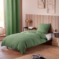 Parure de Lit en Gaze de Coton - pour Lit Une Place - Parure de Couette 140x200cm - 200 x 140 cm - Kaki