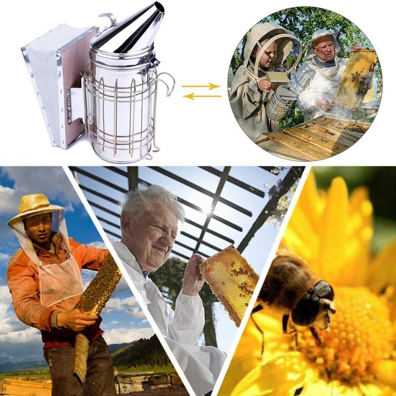 Fumoir de ruche, équipement apicole, acier inoxydable robuste, grande  taille, excellent soufflet de circulation d'air et excellente sortie de  fumée pour l'apiculture
