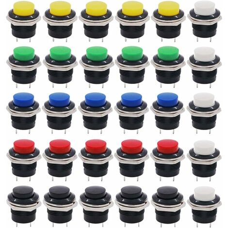 30Pcs Premium 16mm Interrupteur à Bouton-Poussoir Momentané à 2 Broches, Interrupteur  à Bouton-Poussoiren en