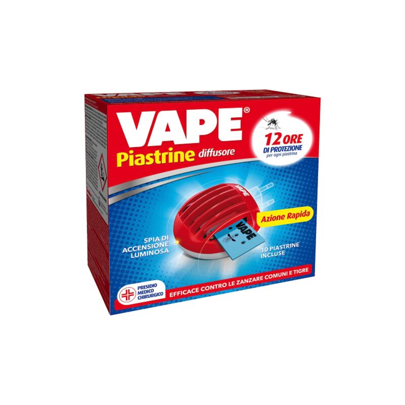 Vape diffuseur e'lectrique pour plaques + 10 plaques classiques contre les moustiques communs et tigres 12 heures de protection