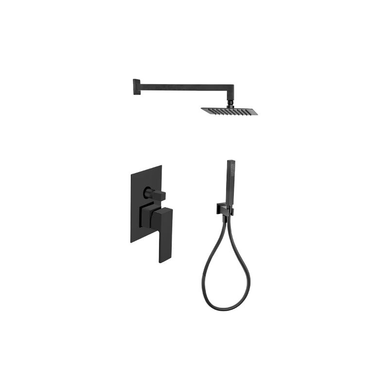 Kit de douche Kyra 2 pour douche a' deux voies encastrable pomme de douche carre'e en acier inoxydable et douche monojet en ABS avec buses anticalcaire noir mat