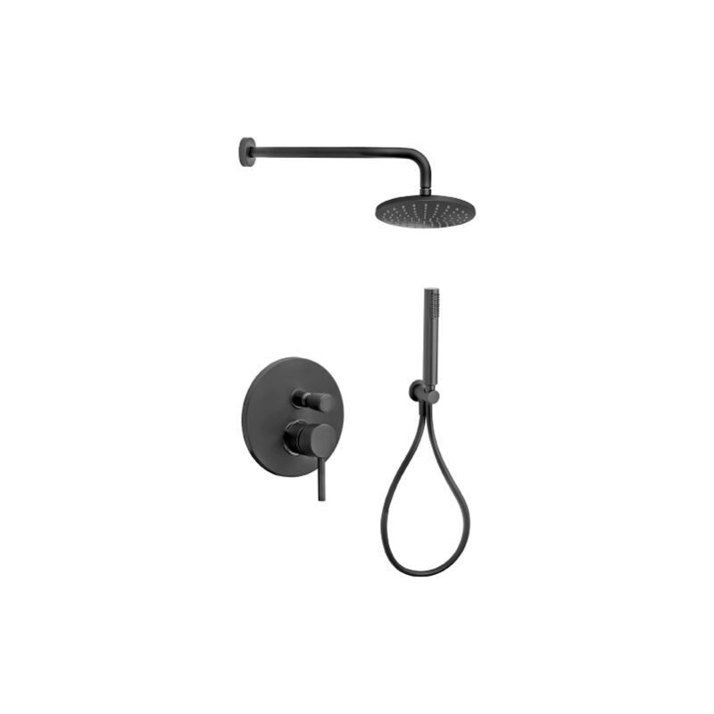 Kit de douche Carola pour douche a' deux voies a' encastrer noir mat pomme de douche ABS   20 cm et douche monojet ABS avec buses anticalcaire