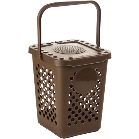 Poubelle Ecoplus 10 lt en polypropyle'ne marron cm 24x26x30h avec couvercle et poigne'e pour la collecte se'pare'e des de'chets