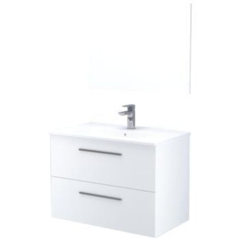 ONDEE ZEN - Meuble de salle de bain à poser ARUBA - 80cm - Blanc - Laqué - Livré en kit (1/10)