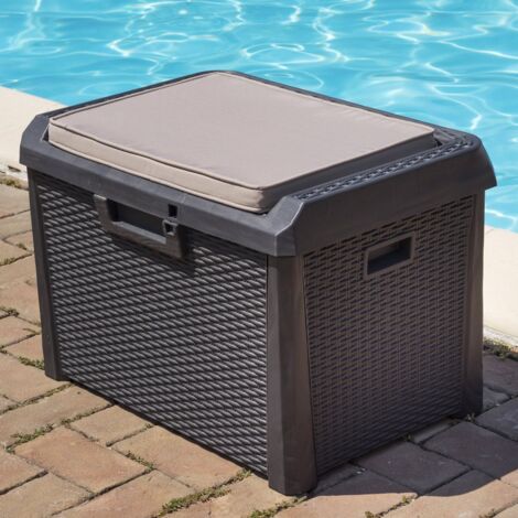 Coffre de rangement Toomax compact Santorini plus effet rotin 125 litres anthracite e'quipe' de coussin ide'al pour l'inte'rieur et l'exte'rieur (1/10)