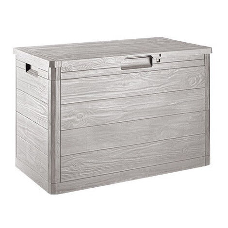 Coffre de jardin 160L en résine inaltérable – Gris taupe effet bois – Dimensions 77x44x53 cm – Verrouillable et résistant aux intempéries – Toomax