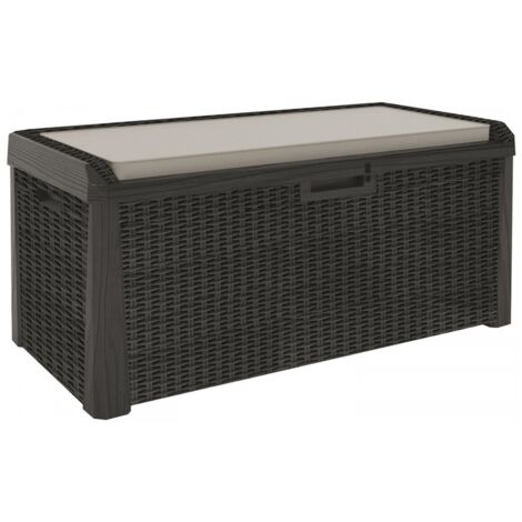 Coffre de jardin 560 litres effet rotin anthracite – Avec coussin – Résistant aux intempéries – Pour extérieur et intérieur – Toolmax (1/10)