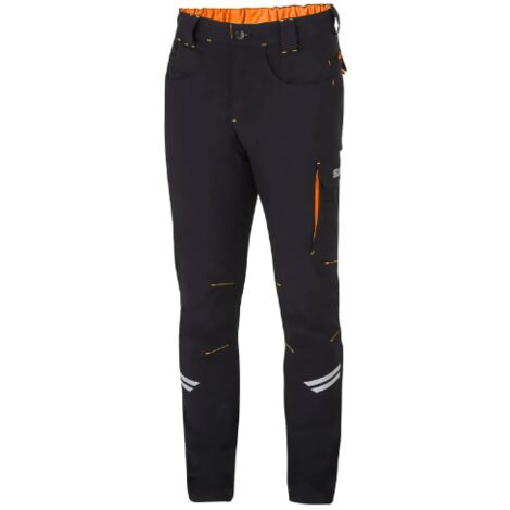 Sparco Kansas Tech Light Pants Pantalon de travail technique le'ger pour homme taille L noir/orange fluo en nylon avec inserts de renfort aux genoux Nero + Arancio fluo L (1/3)