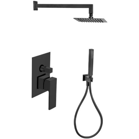 Kit de douche Kyra 2 pour douche a' deux voies encastrable pomme de douche carre'e en acier inoxydable et douche monojet en ABS avec buses anticalcaire noir mat
