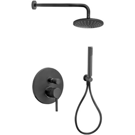 Kit de douche Carola pour douche a' deux voies a' encastrer noir mat pomme de douche ABS   20 cm et douche monojet ABS avec buses anticalcaire