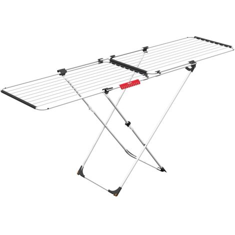 Vileda – Etendoir à linge double 105-209 x 60 x 97 cm – 11 à 22 m de longueur de suspension – Fils en aluminium anti-plis – Roues pivotantes