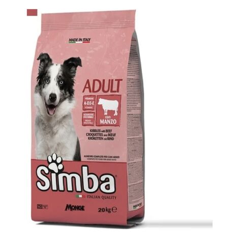 Monge Simba nourriture pour chien 20 kg croquettes de b uf pour chiens adultes vitamines A-D3-E sans colorants artificiels ni conservateurs ajoute's