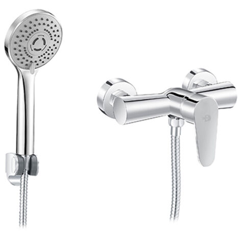 Mitigeur exte'rieur monocommande couleur chrome avec douchette et support de douche (1/2)