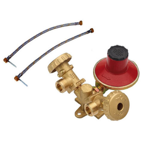 Centrale de commande de gaz 2 sorties – Tuyaux 50 cm – Débit 4 kg/h – Vanne de sécurité et joints inclus