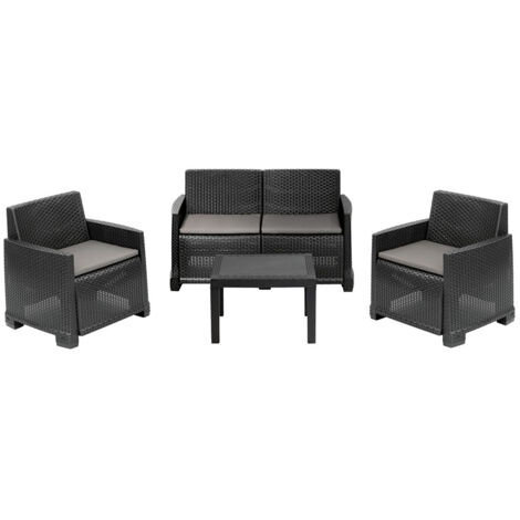 Salon de jardin Iseo 1 canape' 2 fauteuils et 1 table en rotin graphite pour inte'rieur et exte'rieur (1/2)