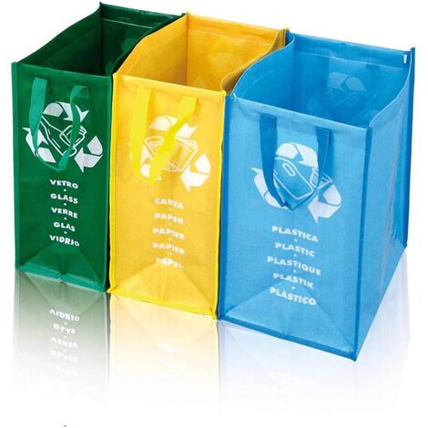 Sacs colorés tri sélectif pour collecte séparée réutilisables lot de 3 sacs