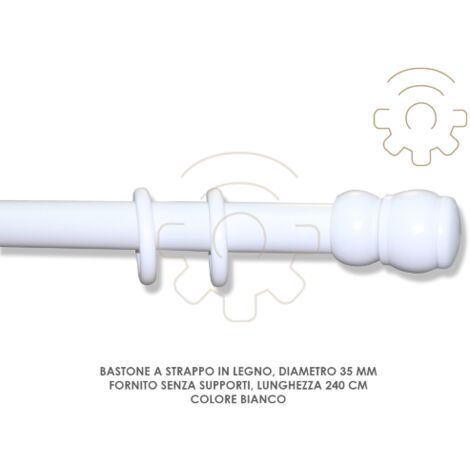 Tringle A  rideau coulissante en bois blanc 35 mm longueur 240 cm sans supports