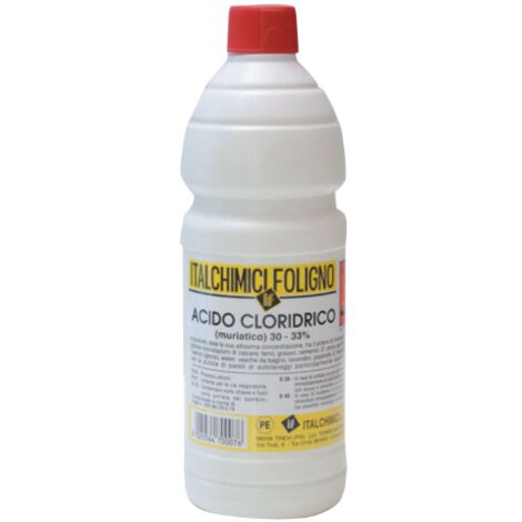 Acide chlorhydrique pur 33% 1 litre – Détartrant puissant pour dépôts de calcaire et ciment – Nettoyage toilettes et surfaces – Italchimici