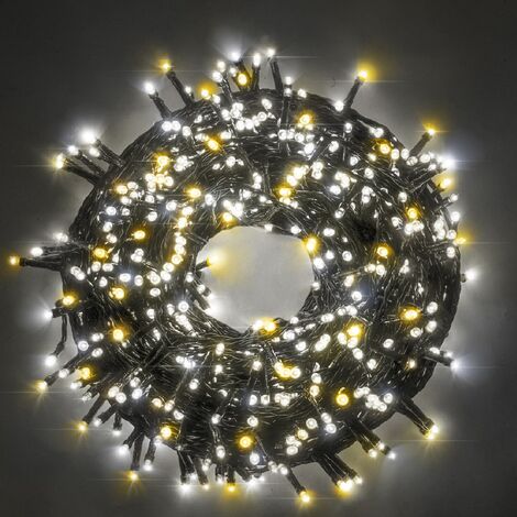 Chaine a' cordes Luccika Home se'rie de 25 mt de 500 lumie'res de sapin de Noel a' led blanc glace' et blanc chaud cable vert 31V avec 8 jeux de lumie're et me'moire IP44 pour une utilisation en inte' (1/2)