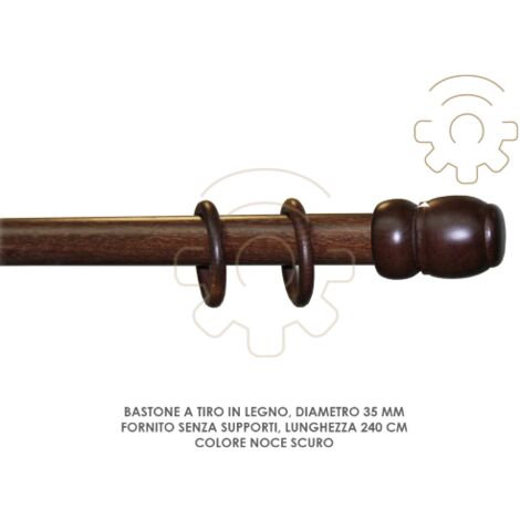 Tringle A rideau en bois de noyer foncA 35 mm longueur 240 cm sans supports (1/2)