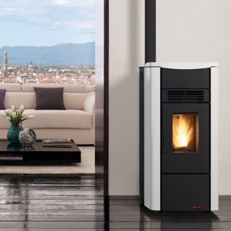 Poele a' granule's La Nordica Extraflame Giusy Plus Evo 9,1 kW gainable gaine acier blanc 230 m  chauffe'