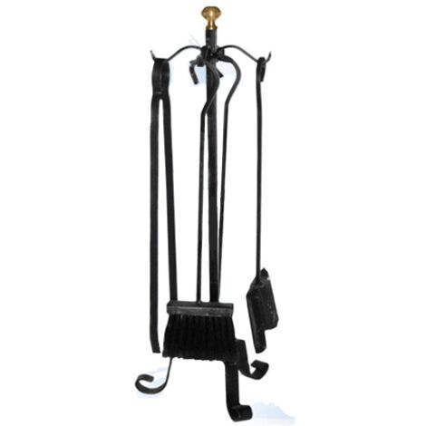 Set of 4 Smooth Wrought Iron Fireplace Tools 67cm H Stove Fireplace Accessories