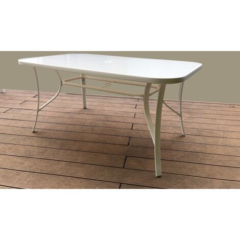 Table rectangulaire Giove en me'tal cre'me cm 150x90x71 avec plateau en verre trempe' pour jardin exte'rieur (1/4)