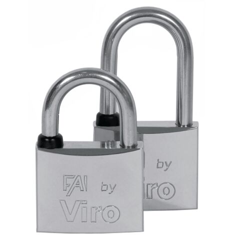 Cadenas Viro SA rie Fai Mare Arcolungo largeur 40mm corps en laiton massif arceau chromA  nickelA  poli acier inoxydable avec 2 clA s