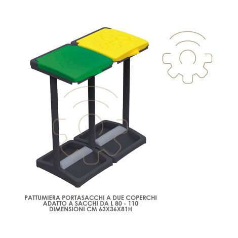 Poubelle porte-sacs double 2 compartiments – Couvercles pour sacs de 80-110 l – PVC 63x36x81 h cm – Collecte sélective des déchets